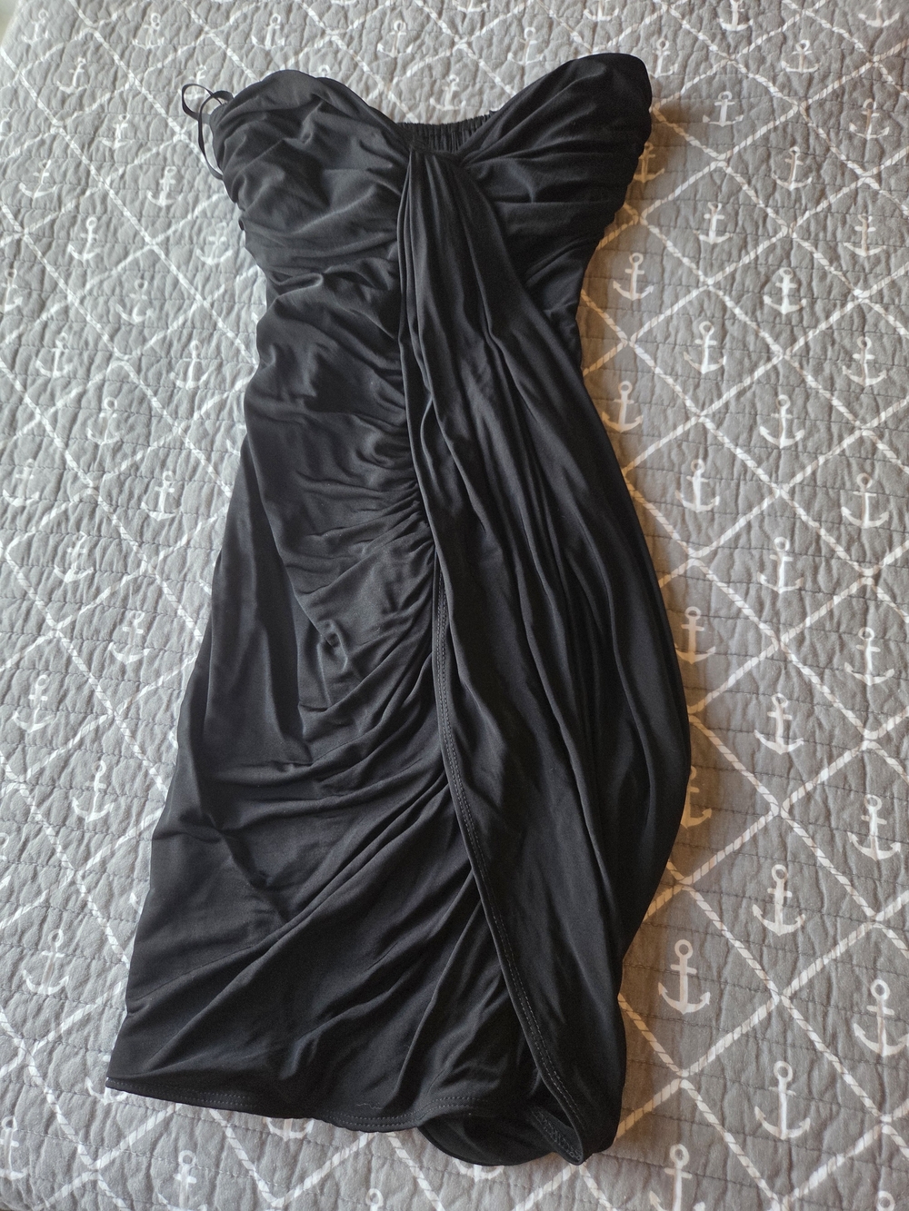 bebe Black Strapless Ruched Cocktail Dress